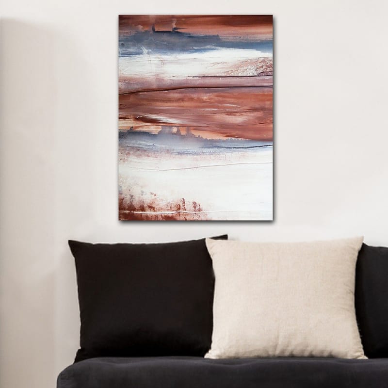 Lerretsbilde 70x100 cm - Abstrakt landskap med myke fargeoverganger i jordfarger - Rødbrun / Grå / Hvit - Interiør - Maleri & posters - Lerretsbilder