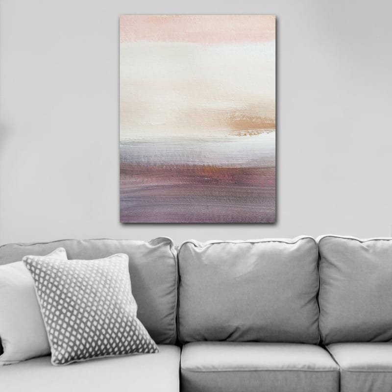 Lerretsbilde 70x100 cm - Abstrakt landskap med myke fargeoverganger i pastellfarger - Lys rosa / Beige / Lilla - Interiør - Maleri & posters - Lerretsbilder