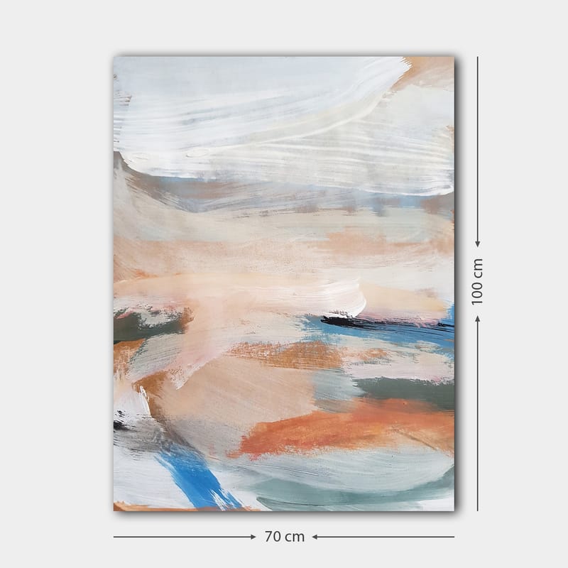 Lerretsbilde 70x100 cm - Abstrakt landskap med myke fargeoverganger som skaper en rolig atmosfære - Lys blå / Terrakotta / Grønn - Interiør - Maleri & posters - Lerretsbilder