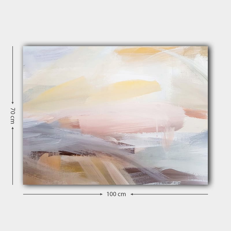 Lerretsbilde 70x100 cm - Abstrakt landskap med myke fargeoverganger som skaper en rolig og harmonisk følelse - Lys rosa / Lys gul / Lys blå - Interiør - Maleri & posters - Lerretsbilder