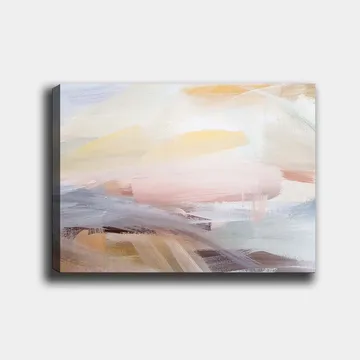 Lerretsbilde 70x100 cm - Abstrakt landskap med myke fargeoverganger som skaper en rolig og harmonisk følelse - Lys rosa / Lys gul / Lys blå - Interiør - Maleri & posters - Lerretsbilder