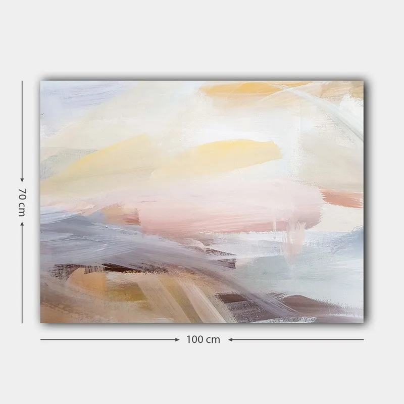 Lerretsbilde 70x100 cm - Abstrakt landskap med myke fargeoverganger som skaper en rolig og harmonisk følelse - Lys rosa / Lys gul / Lys blå - Interiør - Maleri & posters - Lerretsbilder