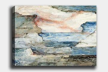 Lerretsbilde 70x100 cm - Abstrakt landskap med myke linjer og harmoniske fargeoverganger som skildrer hav og himmel - Blå / Grå / Hvit - Interiør - Maleri & posters - Lerretsbilder