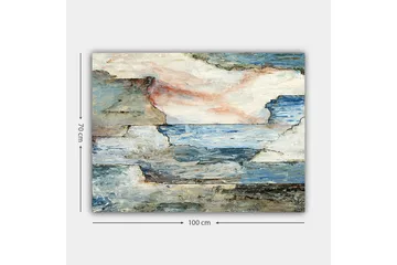 Lerretsbilde 70x100 cm - Abstrakt landskap med myke linjer og harmoniske fargeoverganger som skildrer hav og himmel - Blå / Grå / Hvit - Interiør - Maleri & posters - Lerretsbilder