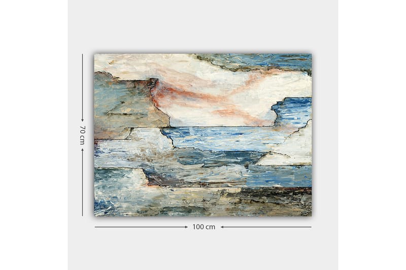 Lerretsbilde 70x100 cm - Abstrakt landskap med myke linjer og harmoniske fargeoverganger som skildrer hav og himmel - Blå / Grå / Hvit - Interiør - Maleri & posters - Lerretsbilder