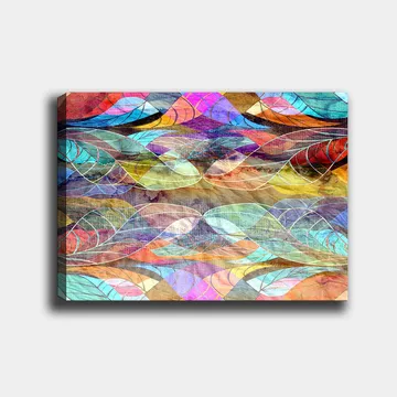 Lerretsbilde 70x100 cm - Abstrakt mønster av bølgende former i harmoniske farger - Turkis / Lilla / Rød - Interiør - Maleri & posters - Lerretsbilder