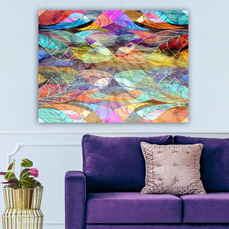 Lerretsbilde 70x100 cm - Abstrakt mønster av bølgende former i harmoniske farger - Turkis / Lilla / Rød - Interiør - Maleri & posters - Lerretsbilder