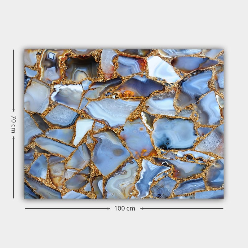 Lerretsbilde 70x100 cm - Abstrakt mønster av blå og gylne agater - Blå / Gyllen / Hvit - Interiør - Maleri & posters - Lerretsbilder