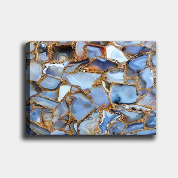 Lerretsbilde 70x100 cm - Abstrakt mønster av blå og gylne agater - Blå / Gyllen / Hvit - Interiør - Maleri & posters - Lerretsbilder