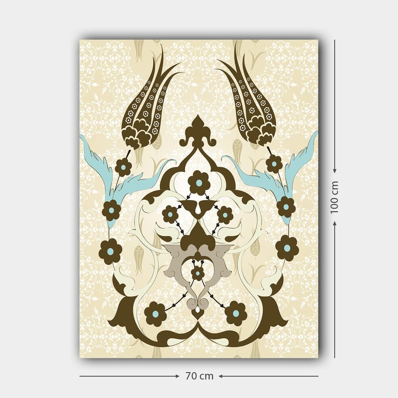 Lerretsbilde 70x100 cm - Abstrakt mønster med blomster- og plantemotiver i et elegant design - Mørk brun / Lys blå / Beige - Interiør - Maleri & posters - Lerretsbilder