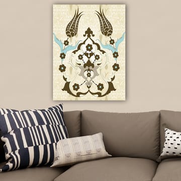 Lerretsbilde 70x100 cm - Abstrakt mønster med blomster- og plantemotiver i et elegant design - Mørk brun / Lys blå / Beige - Interiør - Maleri & posters - Lerretsbilder