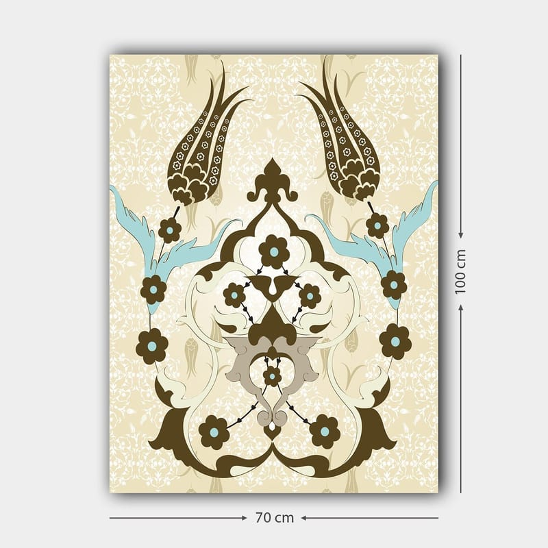 Lerretsbilde 70x100 cm - Abstrakt mønster med blomster- og plantemotiver i et elegant design - Mørk brun / Lys blå / Beige - Interiør - Maleri & posters - Lerretsbilder