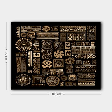 Lerretsbilde 70x100 cm - Abstrakt mønster med geometriske former og symboler i gull mot svart bakgrunn - Gull / Svart - Interiør - Maleri & posters - Lerretsbilder