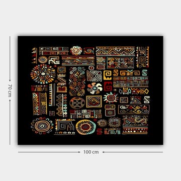 Lerretsbilde 70x100 cm - Abstrakt mønster med geometriske former og symboler i sterke farger - Rød / Gul / Svart - Interiør - Maleri & posters - Lerretsbilder