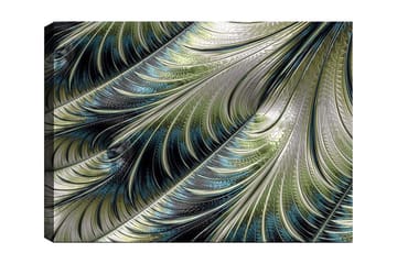 Lerretsbilde 70x100 cm - Abstrakt mønster med svevende fjær i grønne og blå nyanser - Grønn / Blå / Sølv - Interiør - Maleri & posters - Lerretsbilder