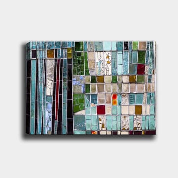 Lerretsbilde 70x100 cm - Abstrakt mosaikk med geometriske former i forskjellige nyanser av grønt og blått - Turkis / Grønn / Rød - Interiør - Maleri & posters - Lerretsbilder