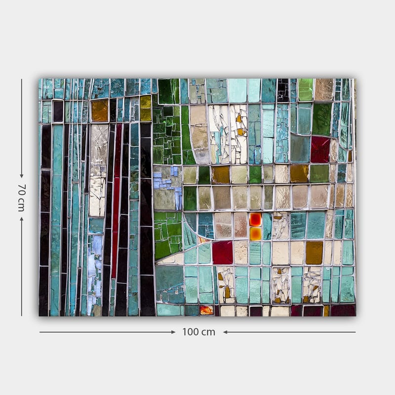 Lerretsbilde 70x100 cm - Abstrakt mosaikk med geometriske former i forskjellige nyanser av grønt og blått - Turkis / Grønn / Rød - Interiør - Maleri & posters - Lerretsbilder