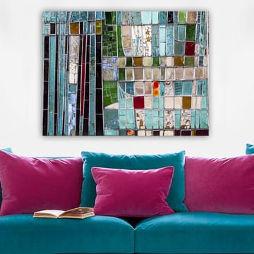 Lerretsbilde 70x100 cm - Abstrakt mosaikk med geometriske former i forskjellige nyanser av grønt og blått - Turkis / Grønn / Rød - Interiør - Maleri & posters - Lerretsbilder