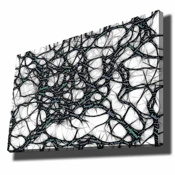 Lerretsbilde 70x100 cm - Abstrakt nettverk av ord som uttrykker følelser og tanker - Svart / Lyseblå / Hvit - Interiør - Maleri & posters - Lerretsbilder