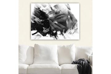Lerretsbilde 70x100 cm - Abstrakt skildring av en ansiktsprofil med hender som berører ansiktet - Svart / Hvit / Grå - Interiør - Maleri & posters - Lerretsbilder
