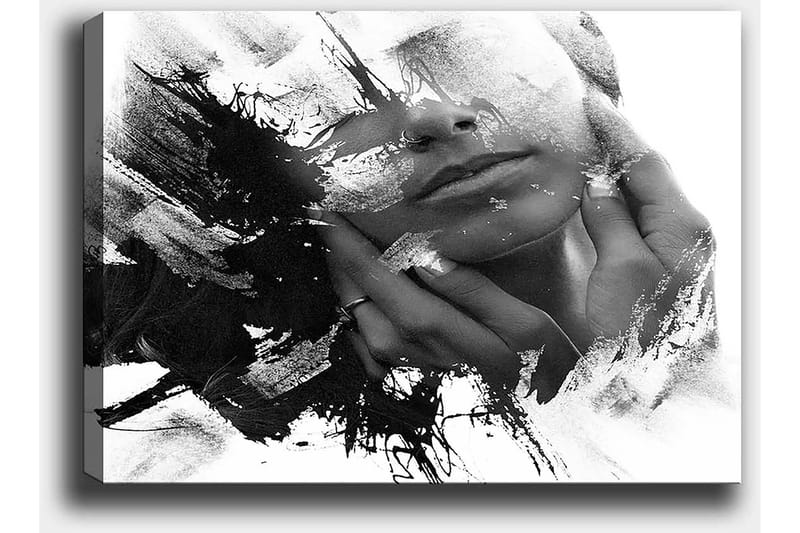 Lerretsbilde 70x100 cm - Abstrakt skildring av en ansiktsprofil med hender som berører ansiktet - Svart / Hvit / Grå - Interiør - Maleri & posters - Lerretsbilder