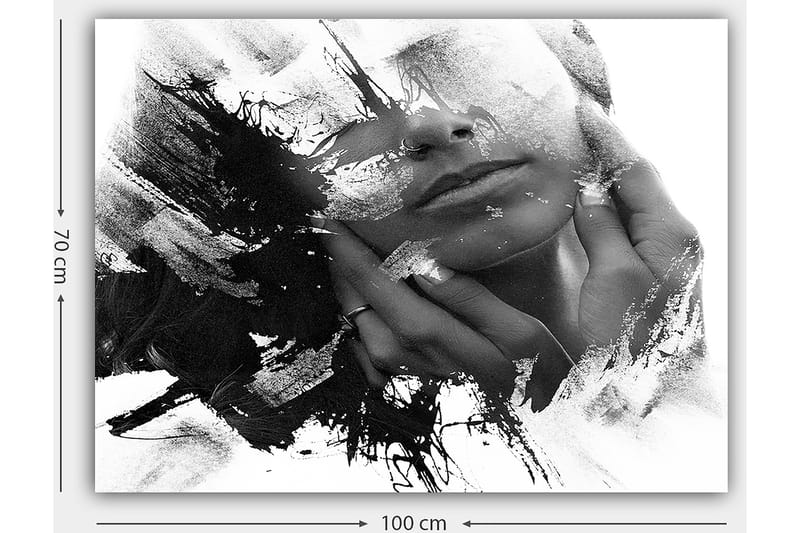 Lerretsbilde 70x100 cm - Abstrakt skildring av en ansiktsprofil med hender som berører ansiktet - Svart / Hvit / Grå - Interiør - Maleri & posters - Lerretsbilder