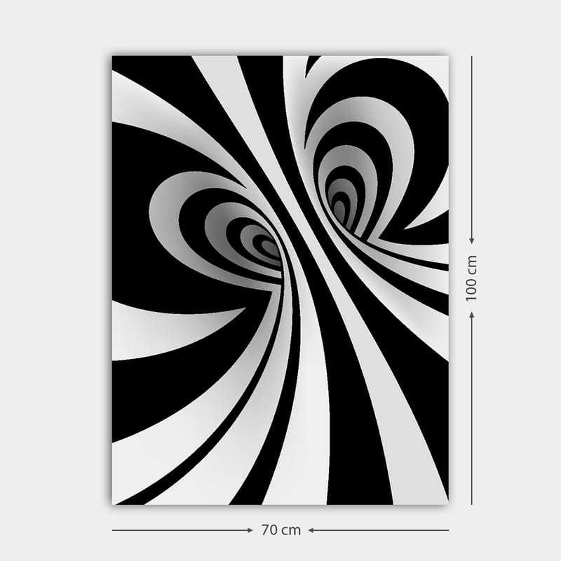 Lerretsbilde 70x100 cm - Abstrakt svart-hvitt mønster med buede linjer som skaper en illusjon av dybde - Svart / Hvit / Grå - Interiør - Maleri & posters - Lerretsbilder