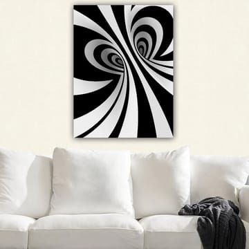Lerretsbilde 70x100 cm - Abstrakt svart-hvitt mønster med buede linjer som skaper en illusjon av dybde - Svart / Hvit / Grå - Interiør - Maleri & posters - Lerretsbilder