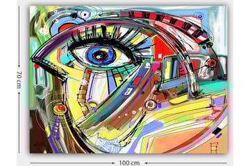 Lerretsbilde 70x100 cm - Abstrakt tolkning av et ansikt med fokus på øyet - Blå / Gul / Rød - Interiør - Maleri & posters - Lerretsbilder