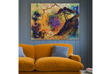 Lerretsbilde 70x100 cm - Abstrakt tre med spiraler og fargerike mønstre i en drømmeaktig komposisjon - Blå / Oransje / Lilla - Interiør - Maleri & posters - Lerretsbilder
