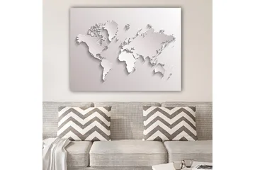 Lerretsbilde 70x100 cm - Abstrakt verdenskart i skulpturell stil - Hvit / Lys grå - Interiør - Maleri & posters - Lerretsbilder