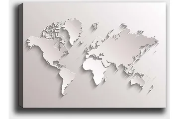 Lerretsbilde 70x100 cm - Abstrakt verdenskart i skulpturell stil - Hvit / Lys grå - Interiør - Maleri & posters - Lerretsbilder