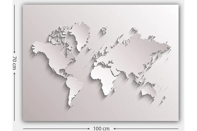 Lerretsbilde 70x100 cm - Abstrakt verdenskart i skulpturell stil - Hvit / Lys grå - Interiør - Maleri & posters - Lerretsbilder