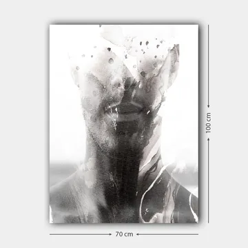 Lerretsbilde 70x100 cm - Abstrakt portrett av en mann med uskarpe og flytende linjer som skaper en drømmeaktig følelse - Svart / Grå / Hvit - Interiør - Maleri & posters - Lerretsbilder