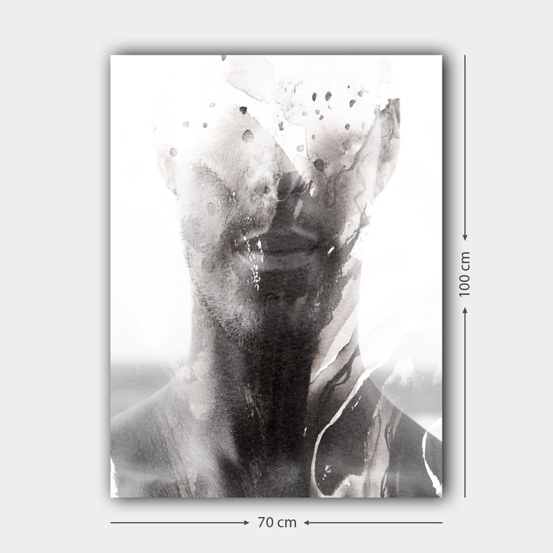 Lerretsbilde 70x100 cm - Abstrakt portrett av en mann med uskarpe og flytende linjer som skaper en drømmeaktig følelse - Svart / Grå / Hvit - Interiør - Maleri & posters - Lerretsbilder
