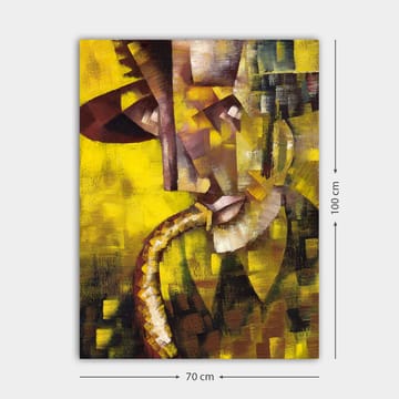 Lerretsbilde 70x100 cm - Abstrakt portrett av en musiker som spiller saksofon, med fokus på ansiktets og instrumentets former - Gul / Brun / Svart - Interiør - Maleri & posters - Lerretsbilder