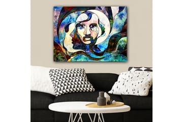 Lerretsbilde 70x100 cm - Abstrakt portrett av en kvinne med flytende linjer og farger - Blå / Grønn / Rød - Interiør - Maleri & posters - Lerretsbilder