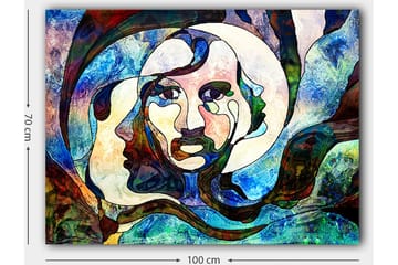 Lerretsbilde 70x100 cm - Abstrakt portrett av en kvinne med flytende linjer og farger - Blå / Grønn / Rød - Interiør - Maleri & posters - Lerretsbilder