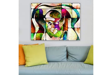 Lerretsbilde 70x100 cm - Abstrakt portrett med fargerike former og linjer - Grønn / Rød / Lilla - Interiør - Maleri & posters - Lerretsbilder