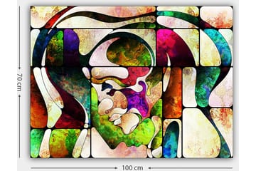 Lerretsbilde 70x100 cm - Abstrakt portrett med fargerike former og linjer - Grønn / Rød / Lilla - Interiør - Maleri & posters - Lerretsbilder