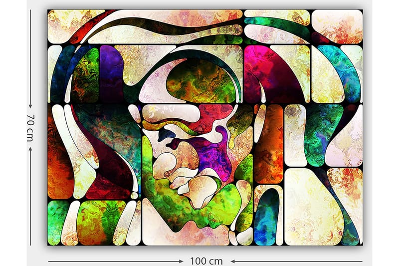 Lerretsbilde 70x100 cm - Abstrakt portrett med fargerike former og linjer - Grønn / Rød / Lilla - Interiør - Maleri & posters - Lerretsbilder