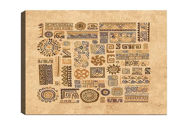 Lerretsbilde 70x100 cm - Abstrakte mønstre og symboler i en jordnær stil, Lys brun / Mørk brun / Beige