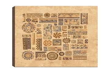 Lerretsbilde 70x100 cm - Abstrakte mønstre og symboler i en jordnær stil - Lys brun / Mørk brun / Beige - Interiør - Maleri & posters - Lerretsbilder