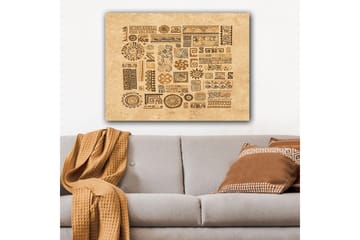 Lerretsbilde 70x100 cm - Abstrakte mønstre og symboler i en jordnær stil - Lys brun / Mørk brun / Beige - Interiør - Maleri & posters - Lerretsbilder