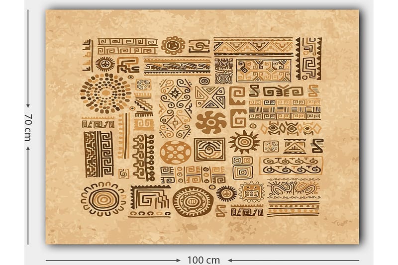 Lerretsbilde 70x100 cm - Abstrakte mønstre og symboler i en jordnær stil - Lys brun / Mørk brun / Beige - Interiør - Maleri & posters - Lerretsbilder