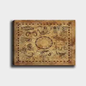 Lerretsbilde 70x100 cm - Astrologisk kart med stjernetegn og symboler - Beige / Brun / Mørk brun - Interiør - Maleri & posters - Lerretsbilder