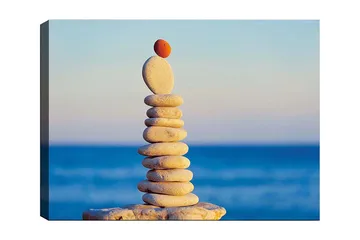Lerretsbilde 70x100 cm - Balansert stabel med steiner med en rød stein på toppen - Lys grå / Beige / Rød - Interiør - Maleri & posters - Lerretsbilder