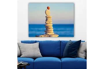 Lerretsbilde 70x100 cm - Balansert stabel med steiner med en rød stein på toppen - Lys grå / Beige / Rød - Interiør - Maleri & posters - Lerretsbilder