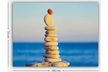 Lerretsbilde 70x100 cm - Balansert stabel med steiner med en rød stein på toppen - Lys grå / Beige / Rød - Interiør - Maleri & posters - Lerretsbilder