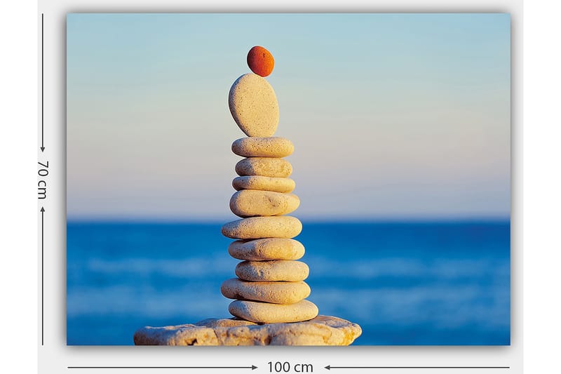 Lerretsbilde 70x100 cm - Balansert stabel med steiner med en rød stein på toppen - Lys grå / Beige / Rød - Interiør - Maleri & posters - Lerretsbilder